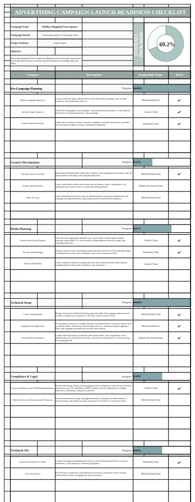 Advertising Campaign Launch Readiness Checklist Template preview