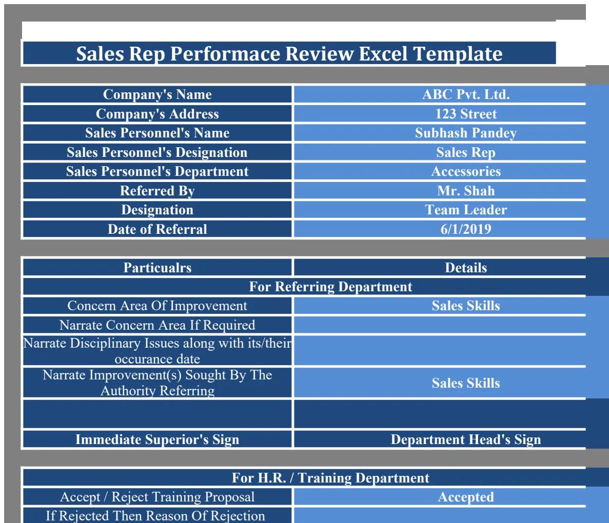 Sales Rep Performance Review Template preview