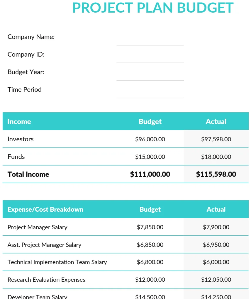 Project Plan Budget Template preview