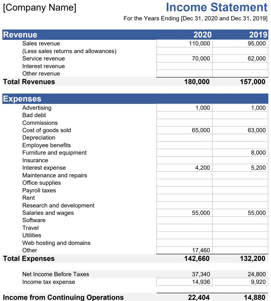 Income Statement Template preview