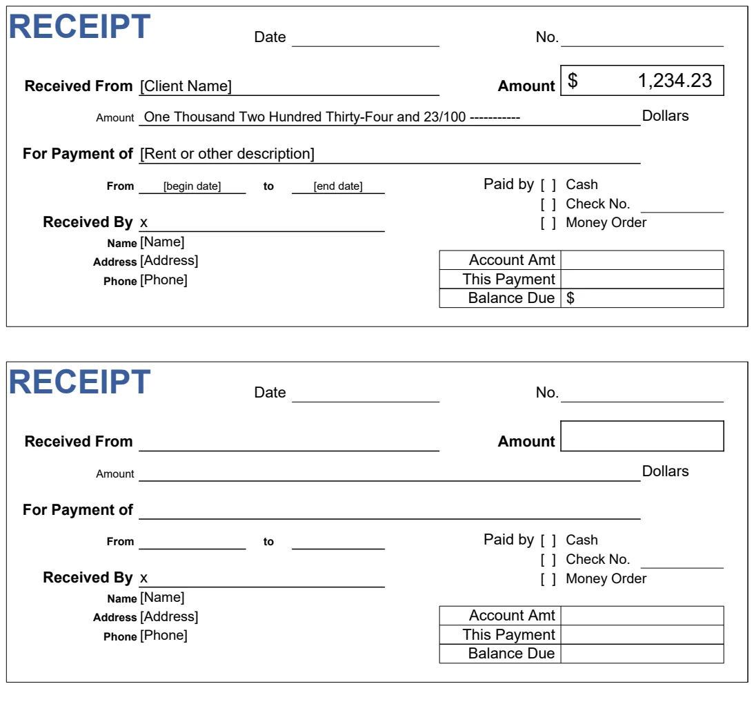 Cash Receipts Template preview