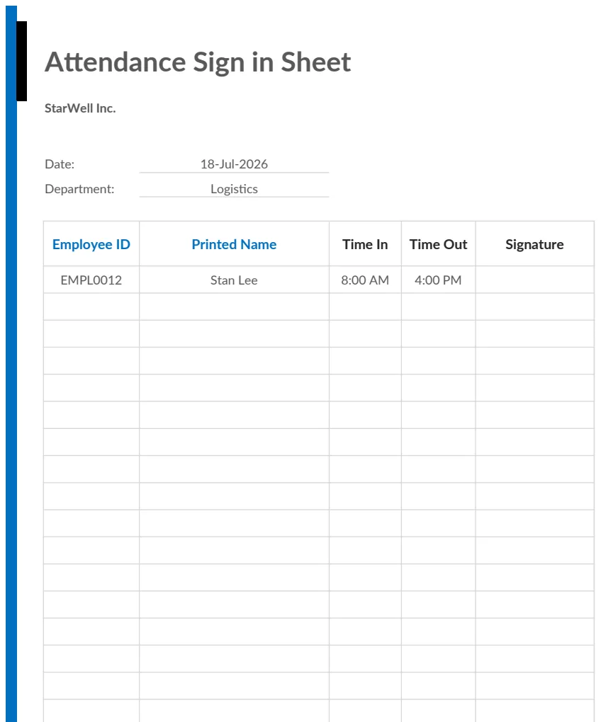 Attendance Sign In Sheet preview