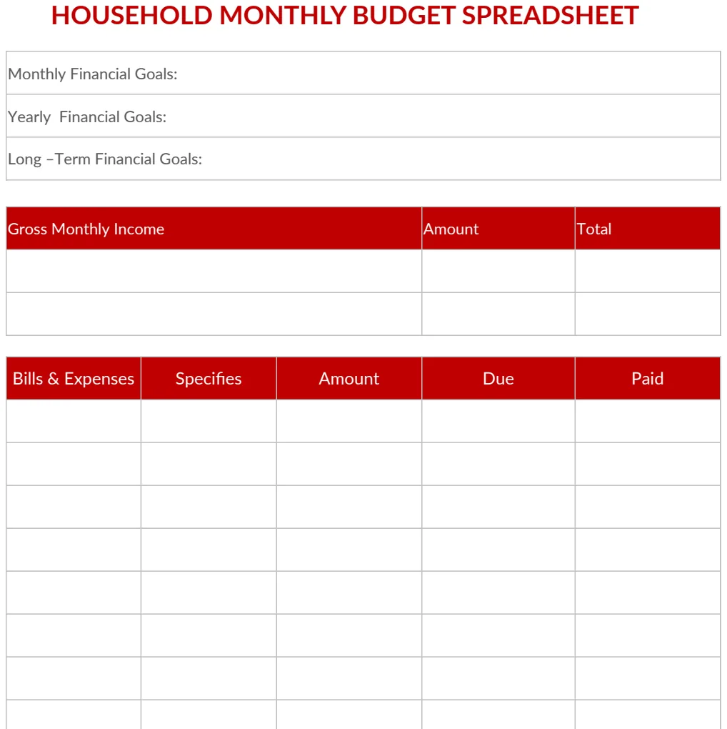 Household Monthly Budget Spreadsheet preview