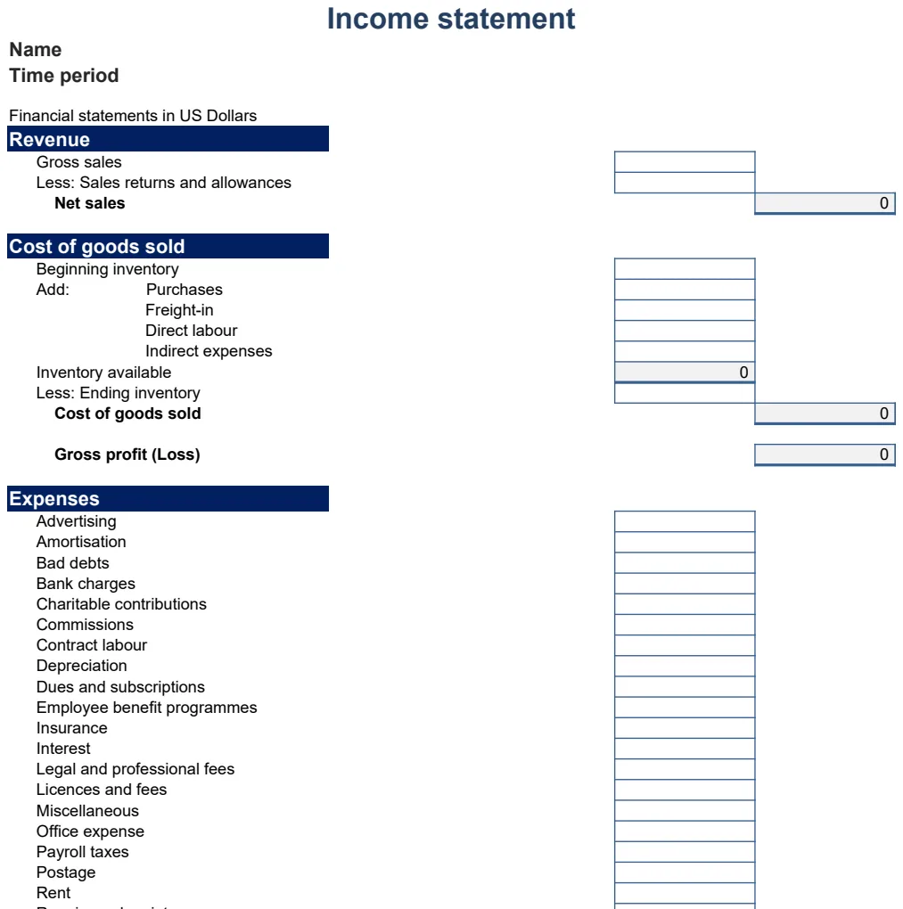 Income Statement 1 Year preview