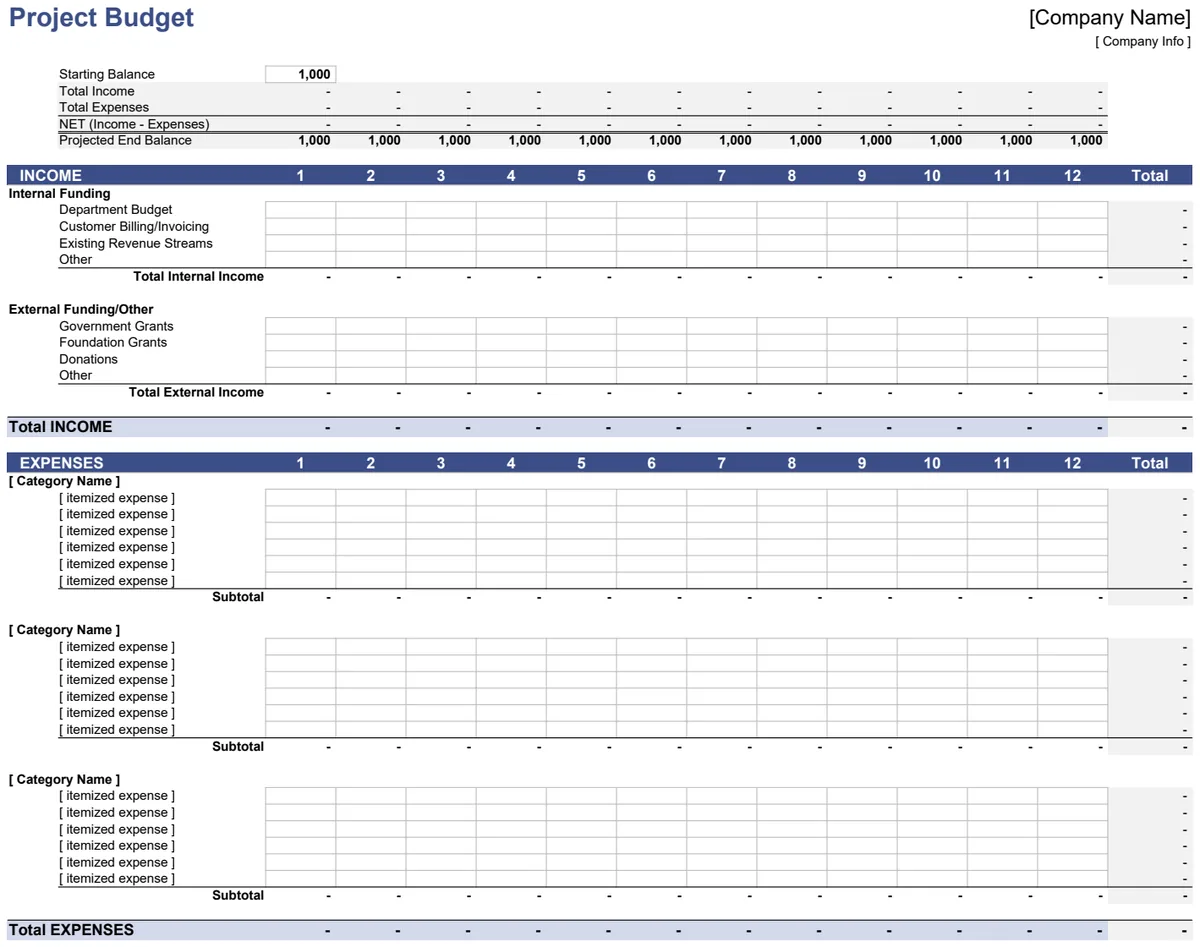 Project Budget Monthly preview