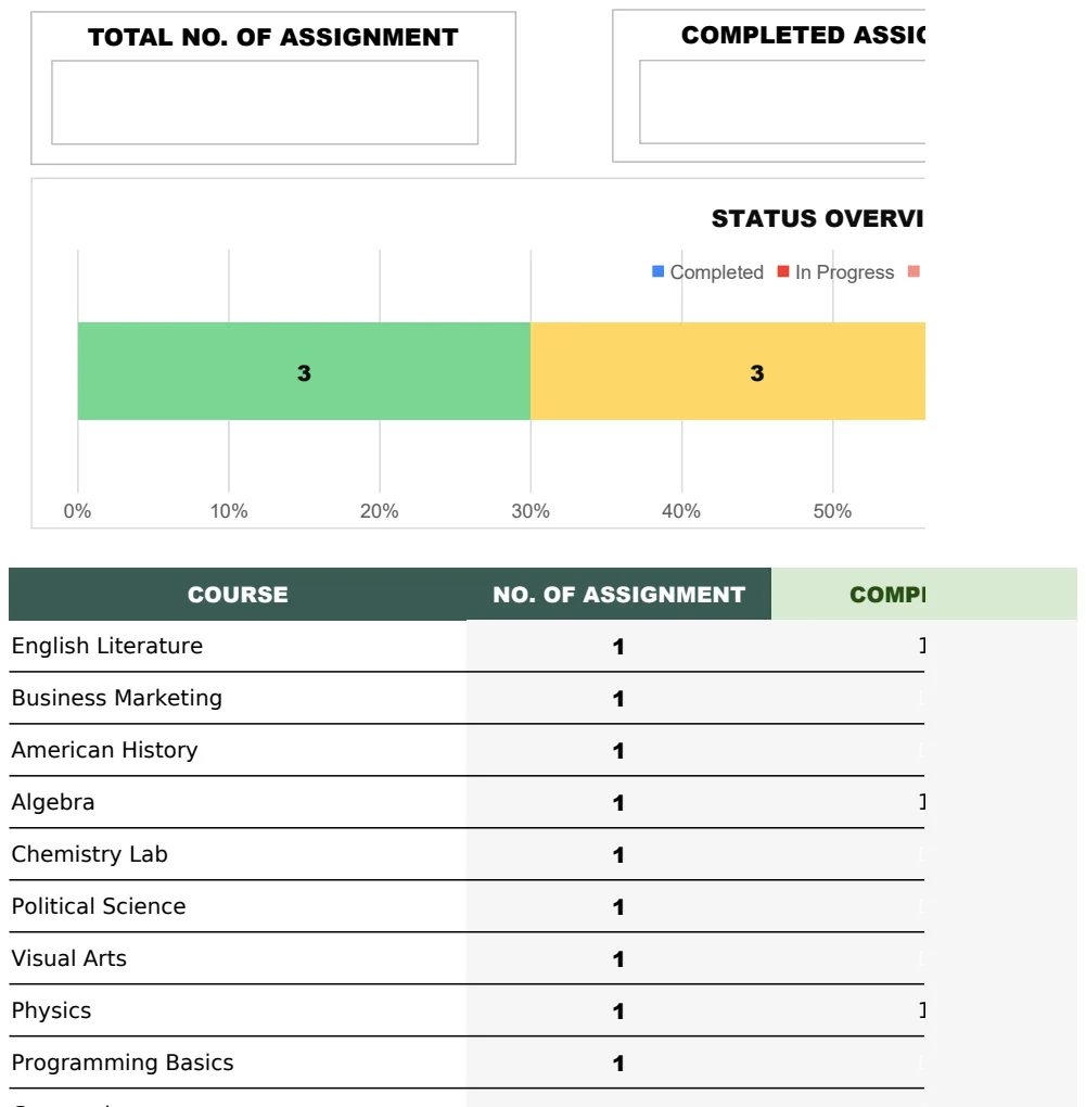 Homework Assignment Excel Template preview
