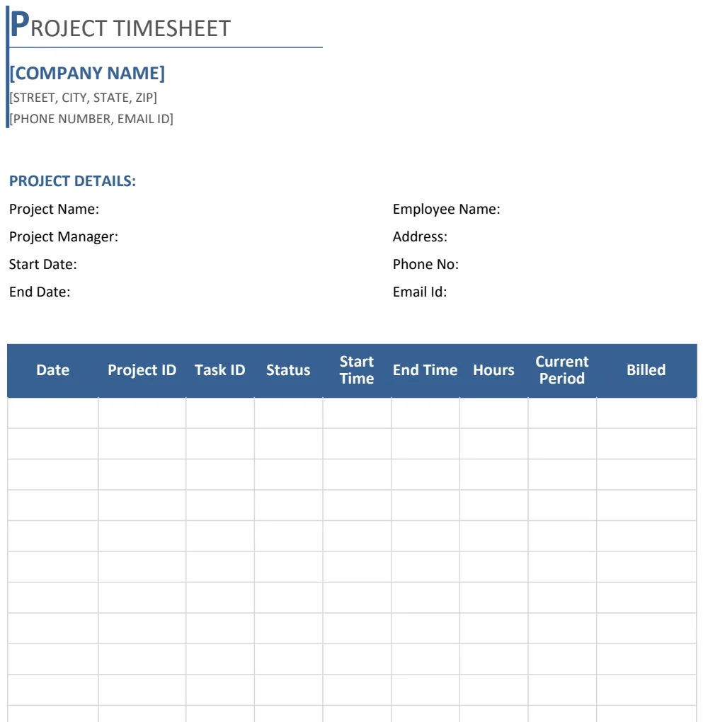 Copy of Sample Project Timesheet preview
