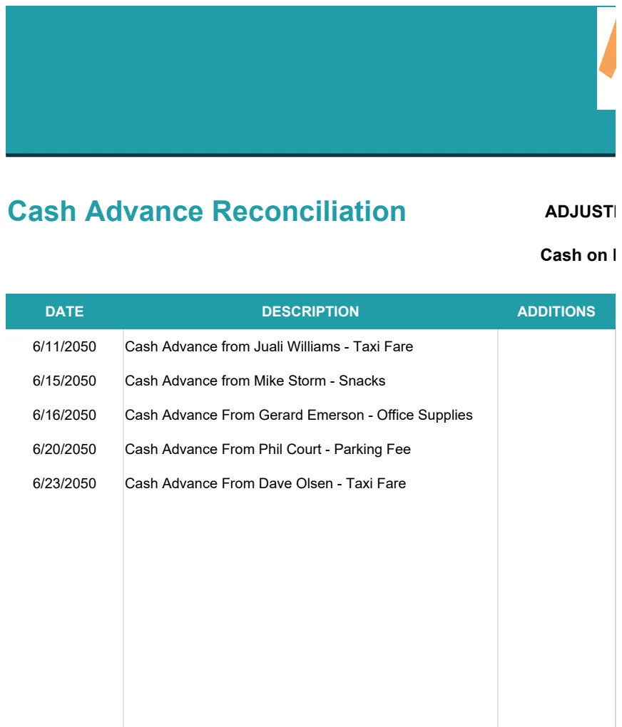 Cash Advance Reconciliation Template preview