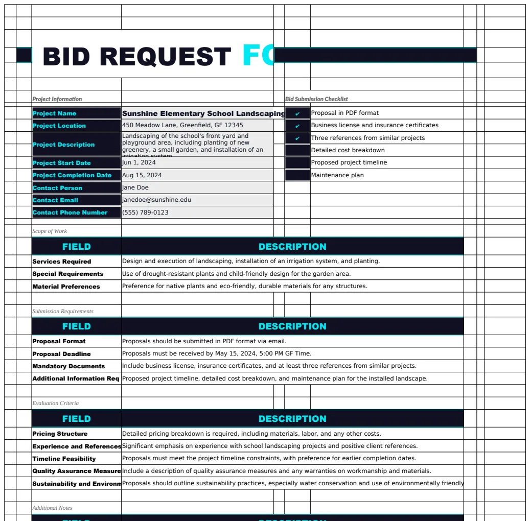 Bid Request Form Template preview