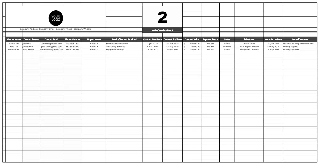 Operations Project Vendor Management Tracker preview