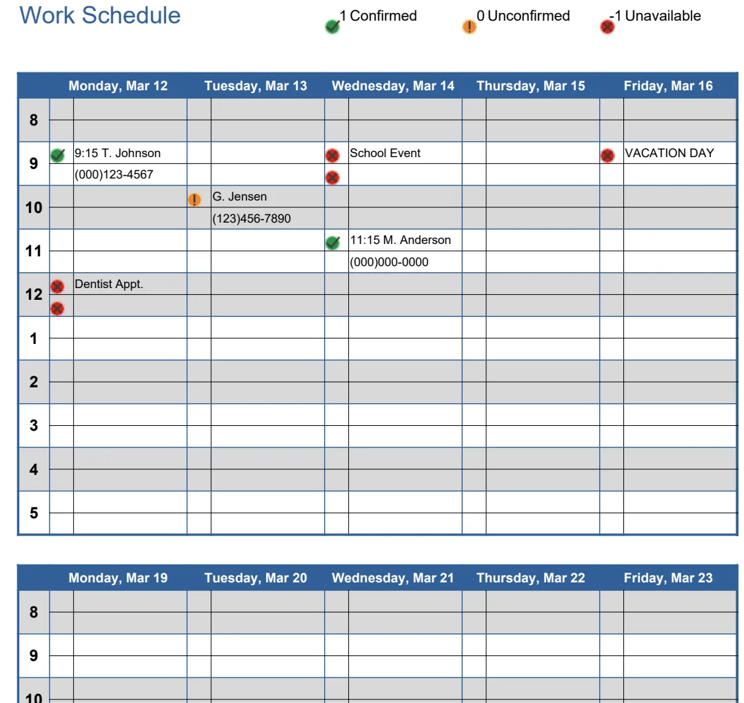 Work Schedule with Icons preview