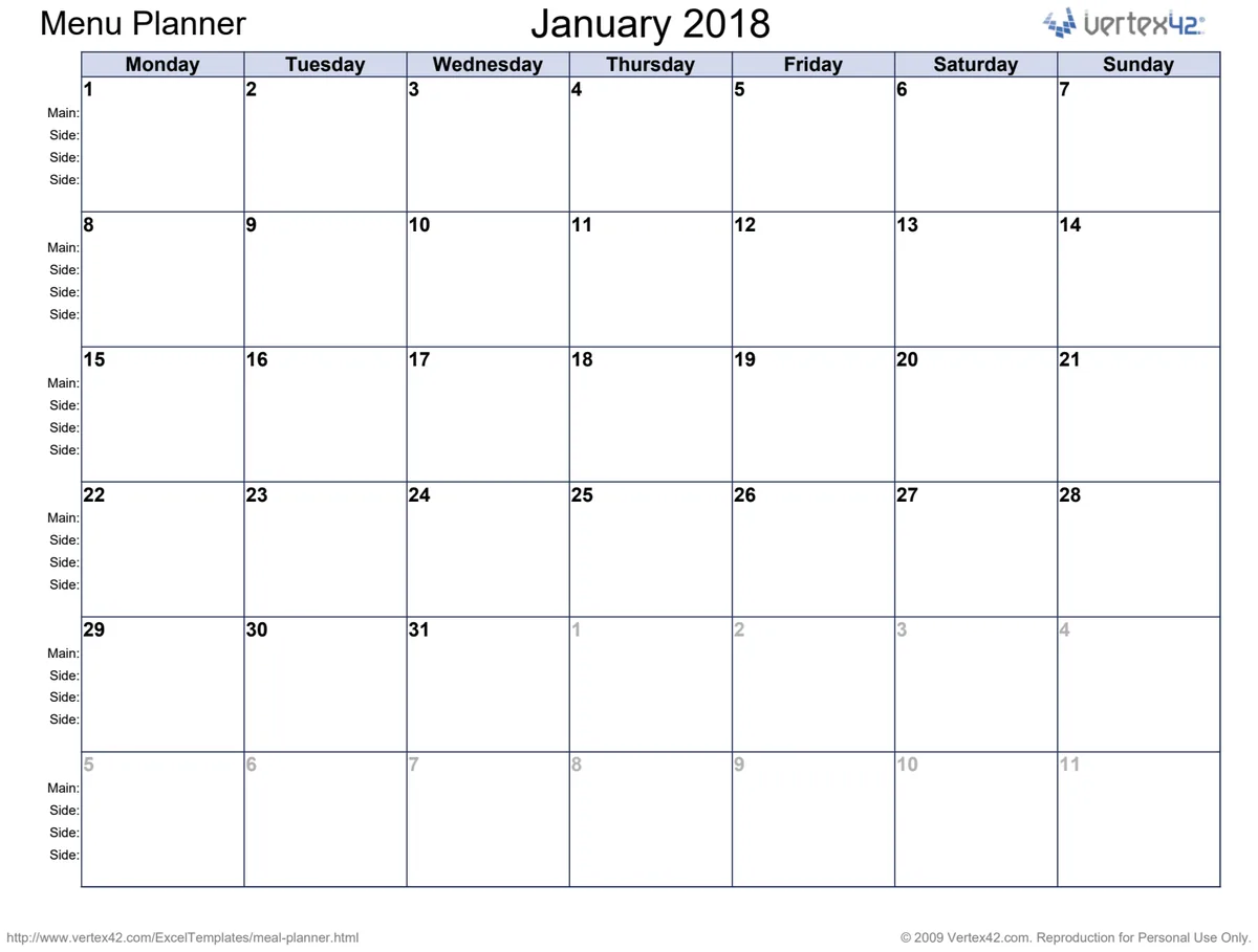Monthly Menu Planner preview