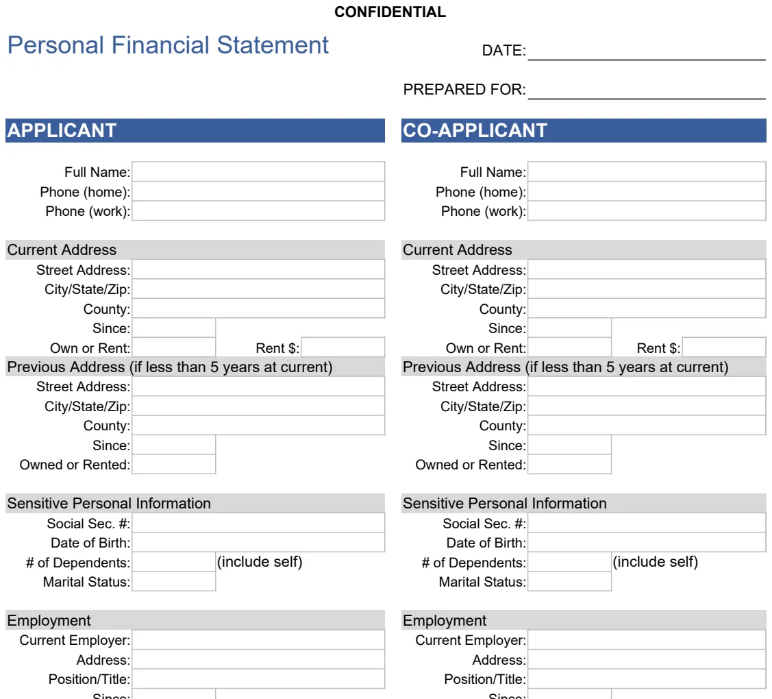 Personal Financial Statement preview