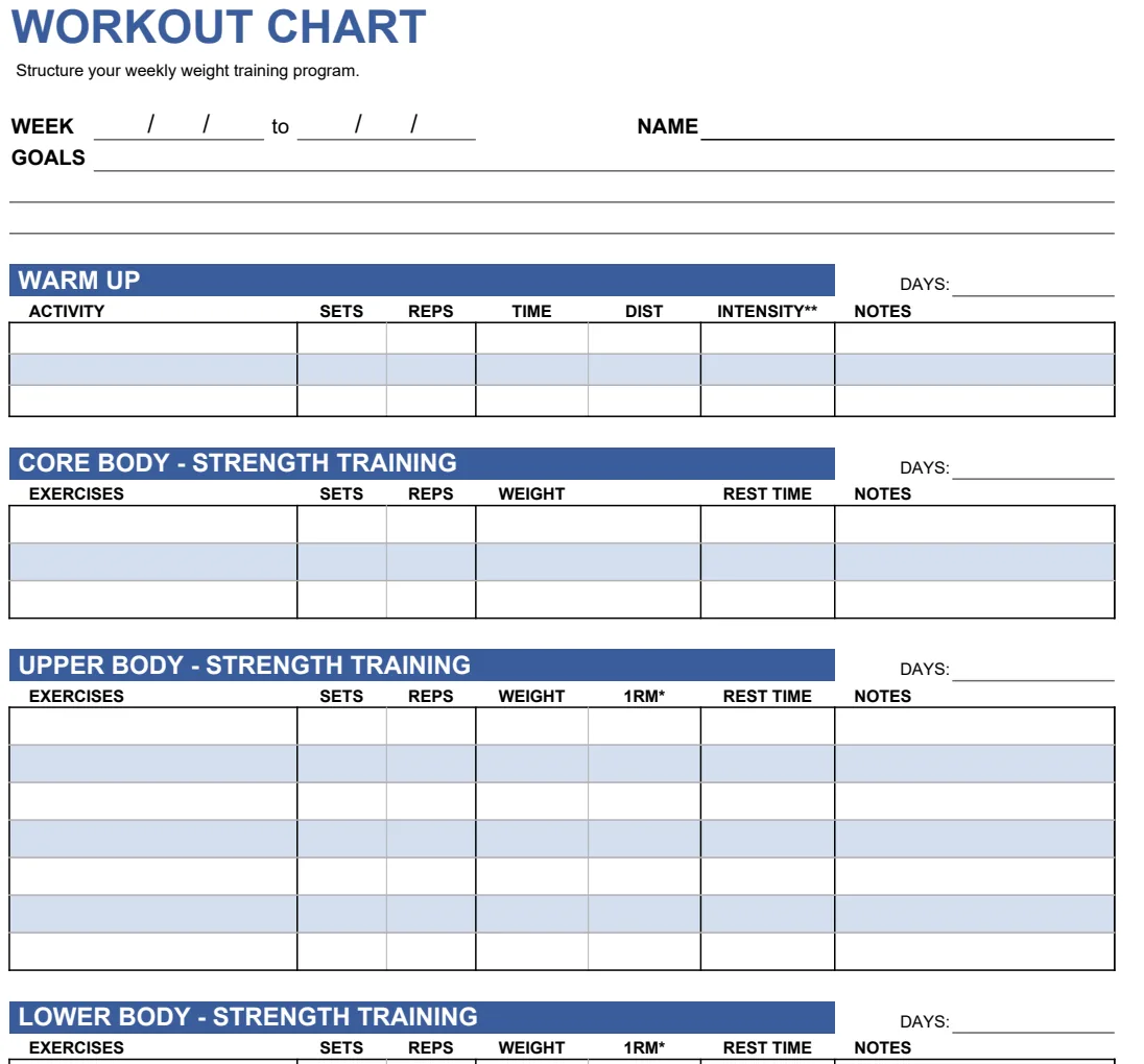 Workout Chart & One Rep Max Calculator preview