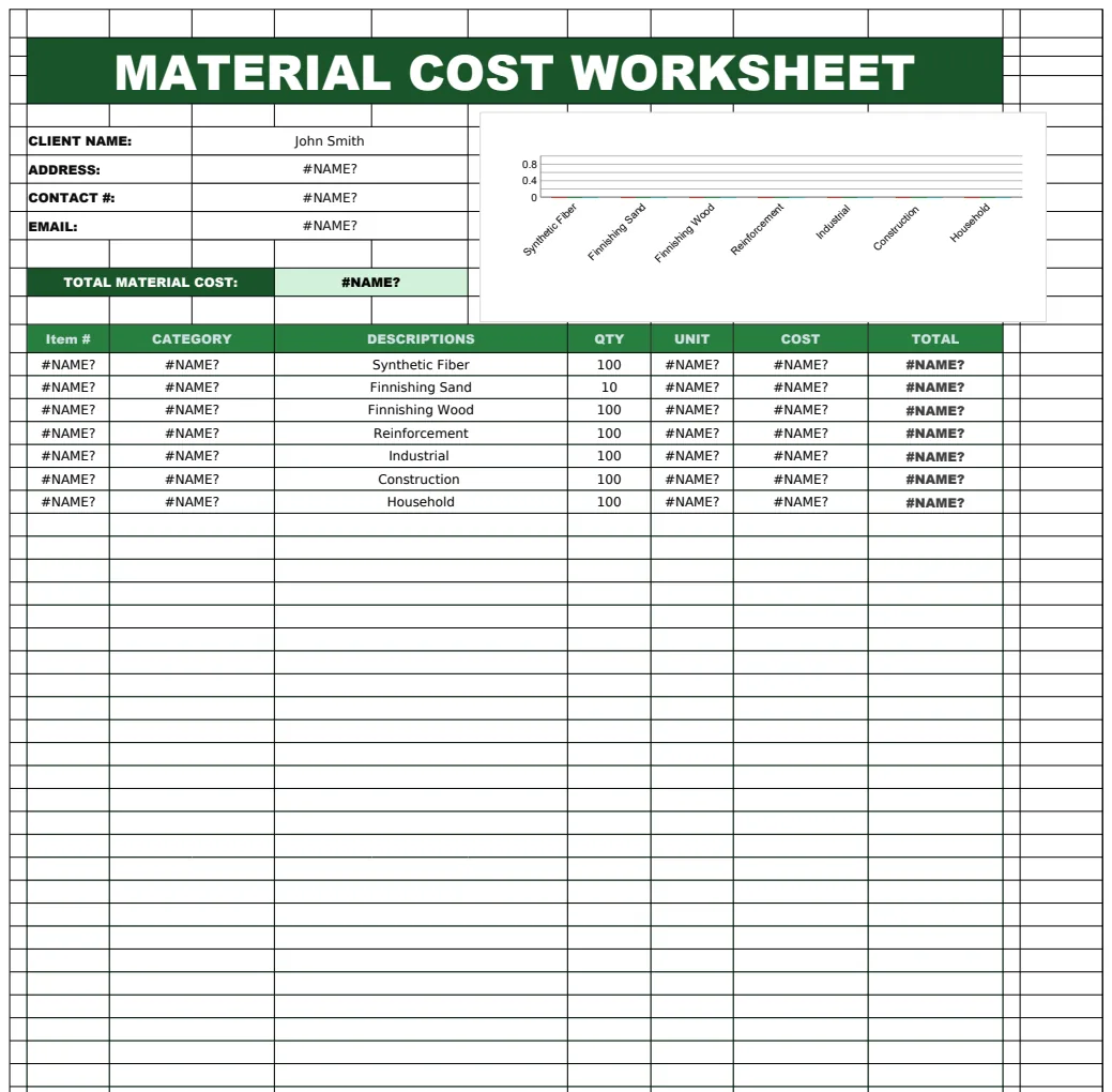 Material Cost Worksheet Template preview