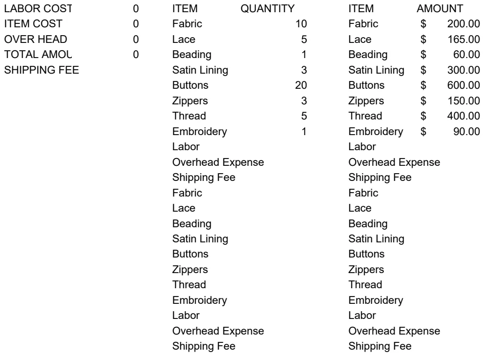 Fashion Cost Sheet Template preview