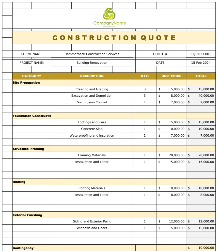 Construction Quote Template preview