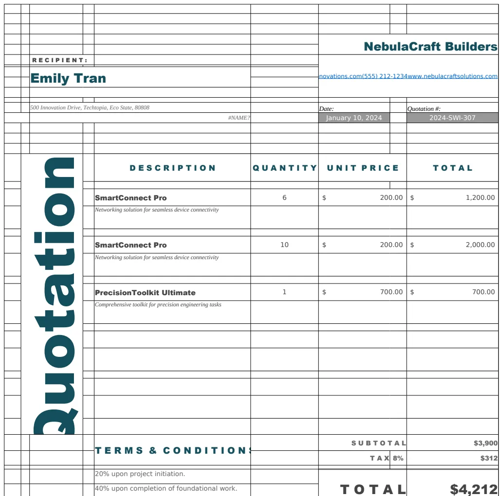 Price Sheet Quotation Template preview
