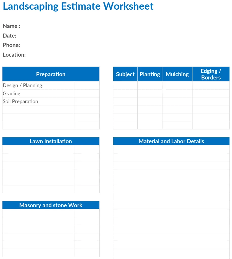 Landscape Estimate Worksheet preview