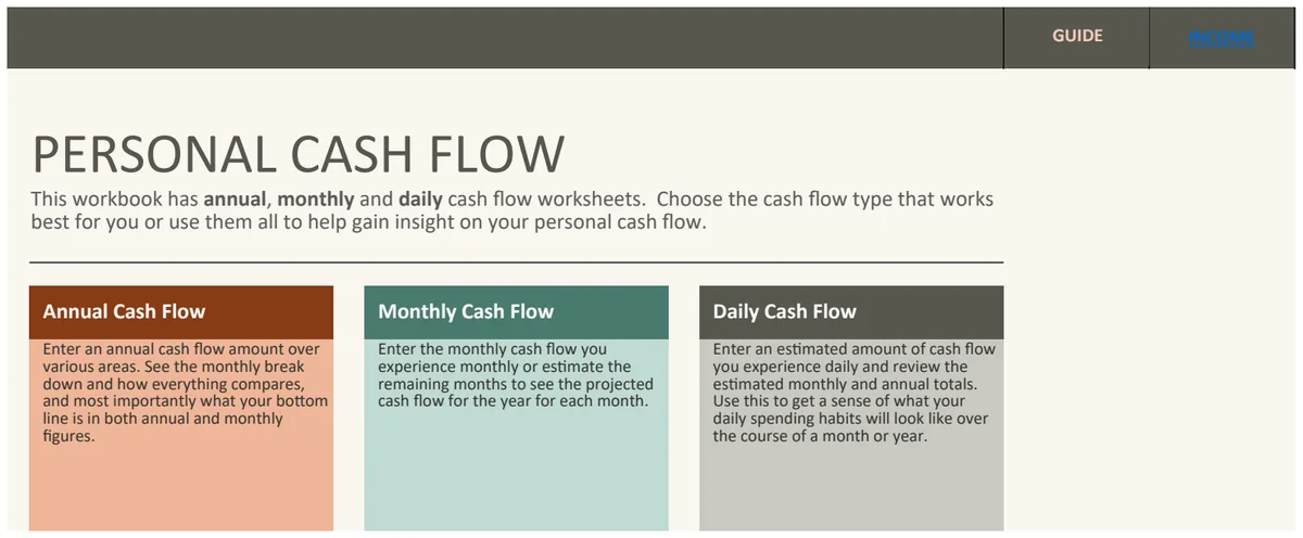 Simple Personal Cash Flow Statement preview