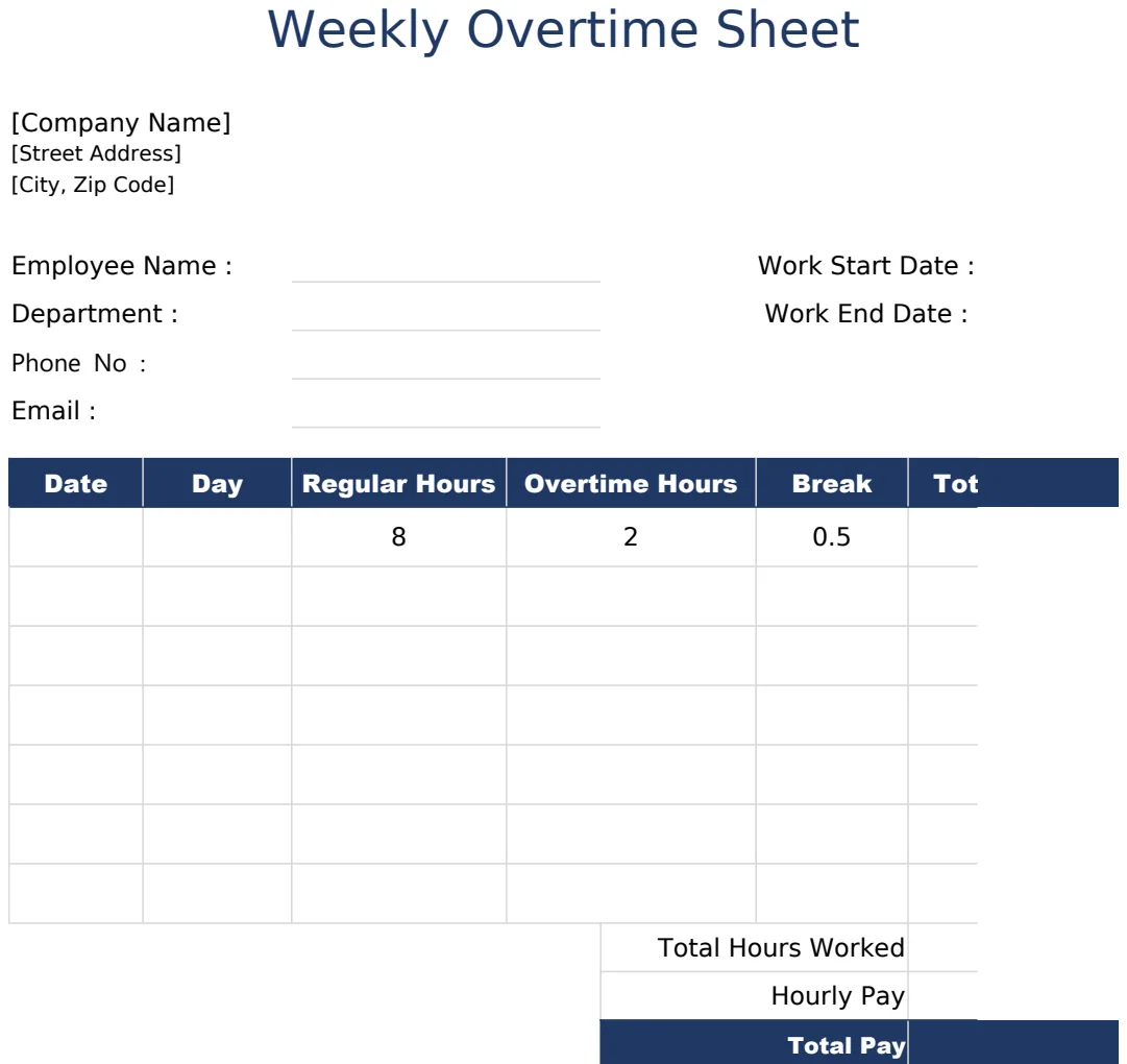 Weekly Overtime Sheet preview