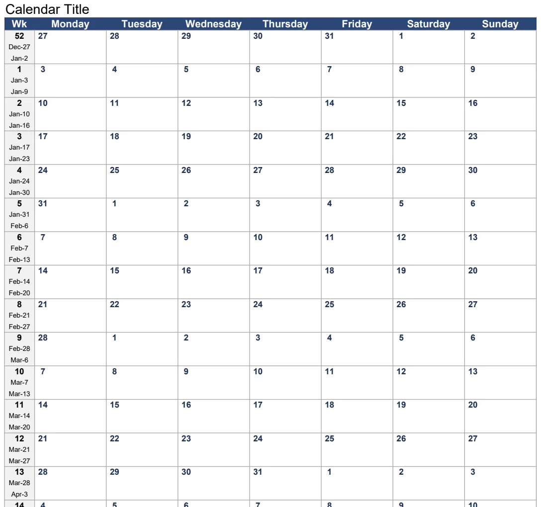 Continuous Monthly Calendar preview