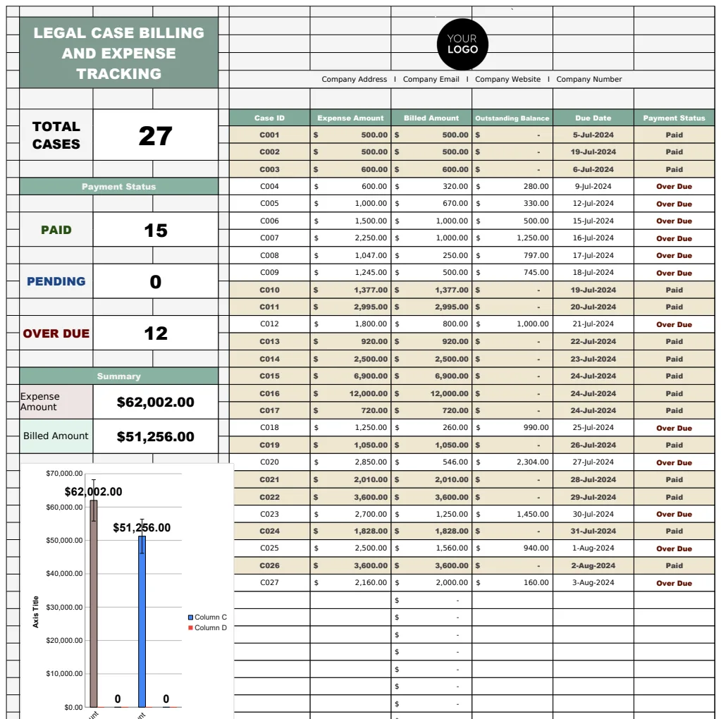 Legal Case Billing and Expense Tracking Template preview
