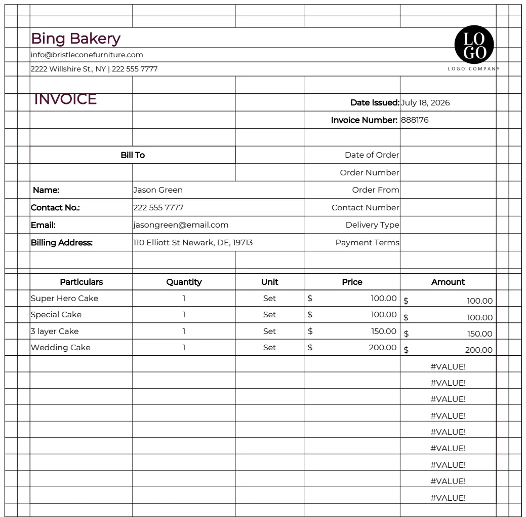 Bakery Invoice Template preview