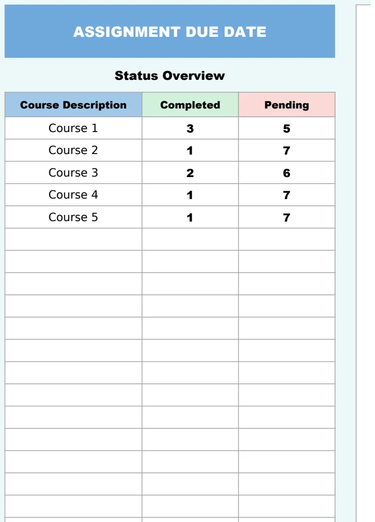 Assignment Due Date Excel Template preview