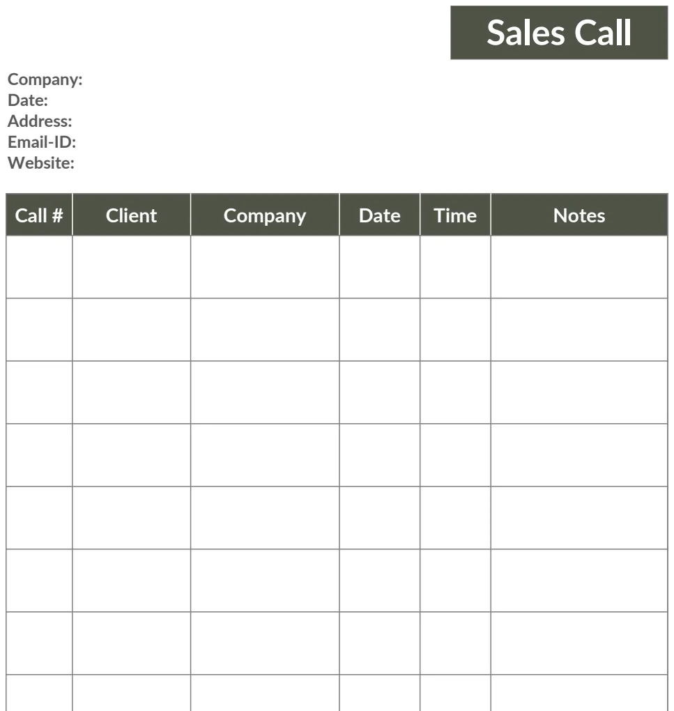 Sales Call Log preview