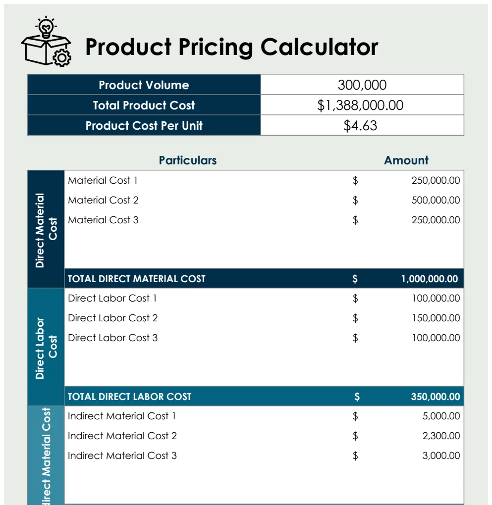 Product Pricing Calculator Template preview