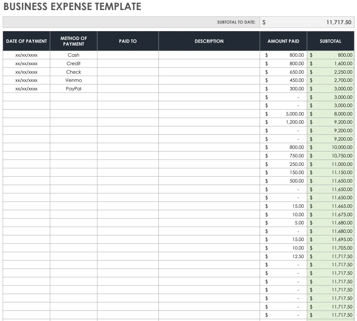Business Expense Template preview