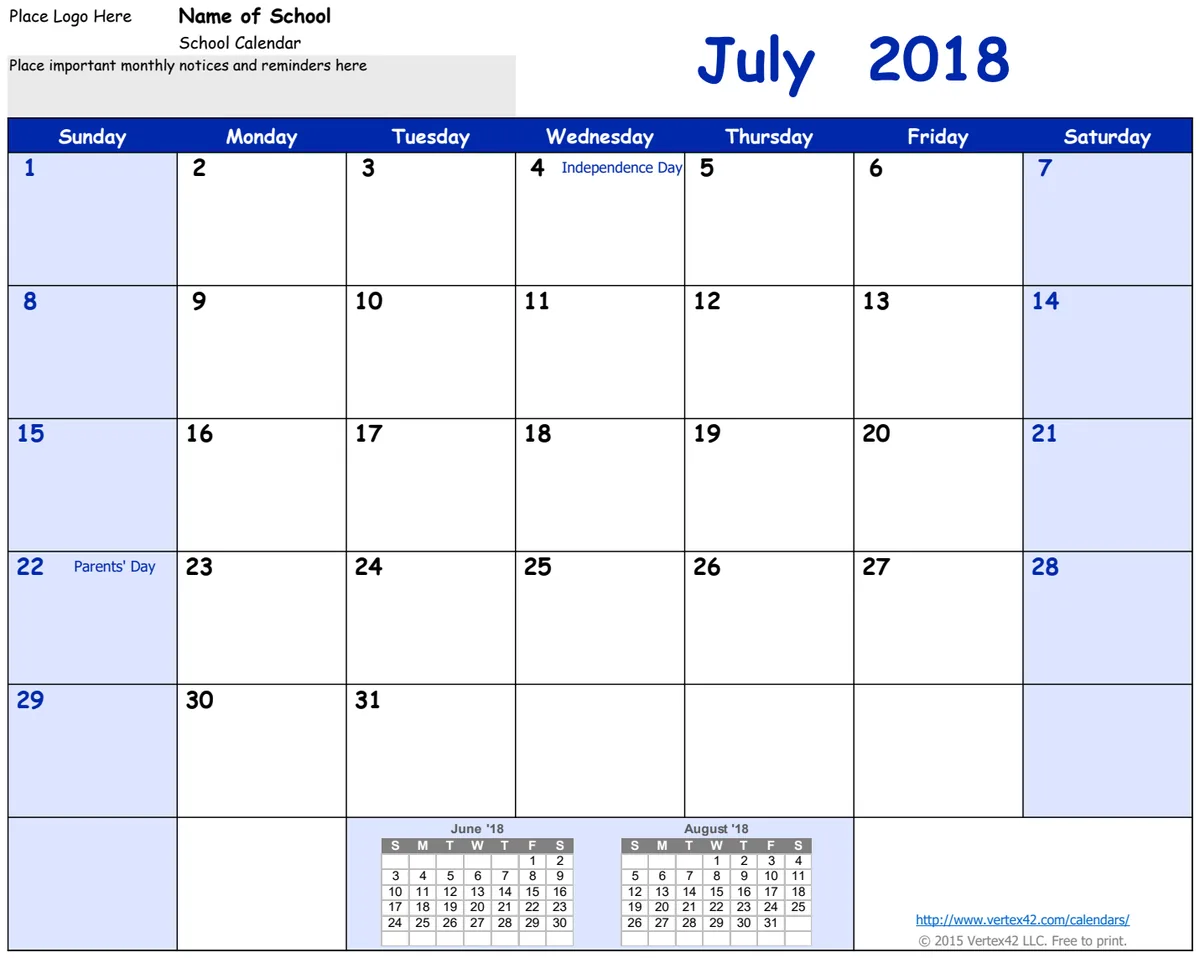 2018-2019 School Calendar preview