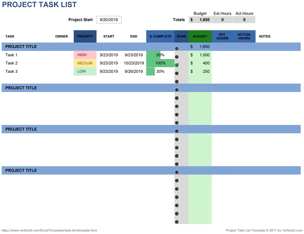 Project Task List Template preview