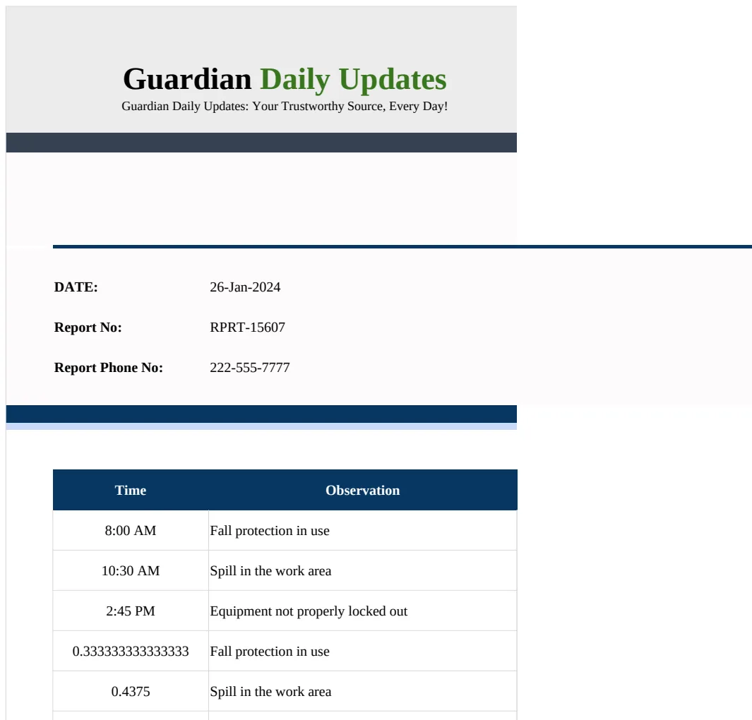 Daily Safety Report Template preview
