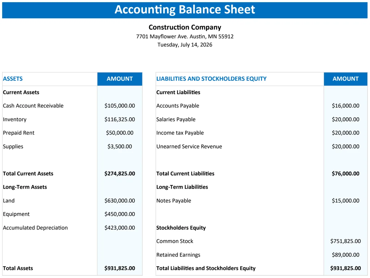 Accounting Balance Sheet Template preview