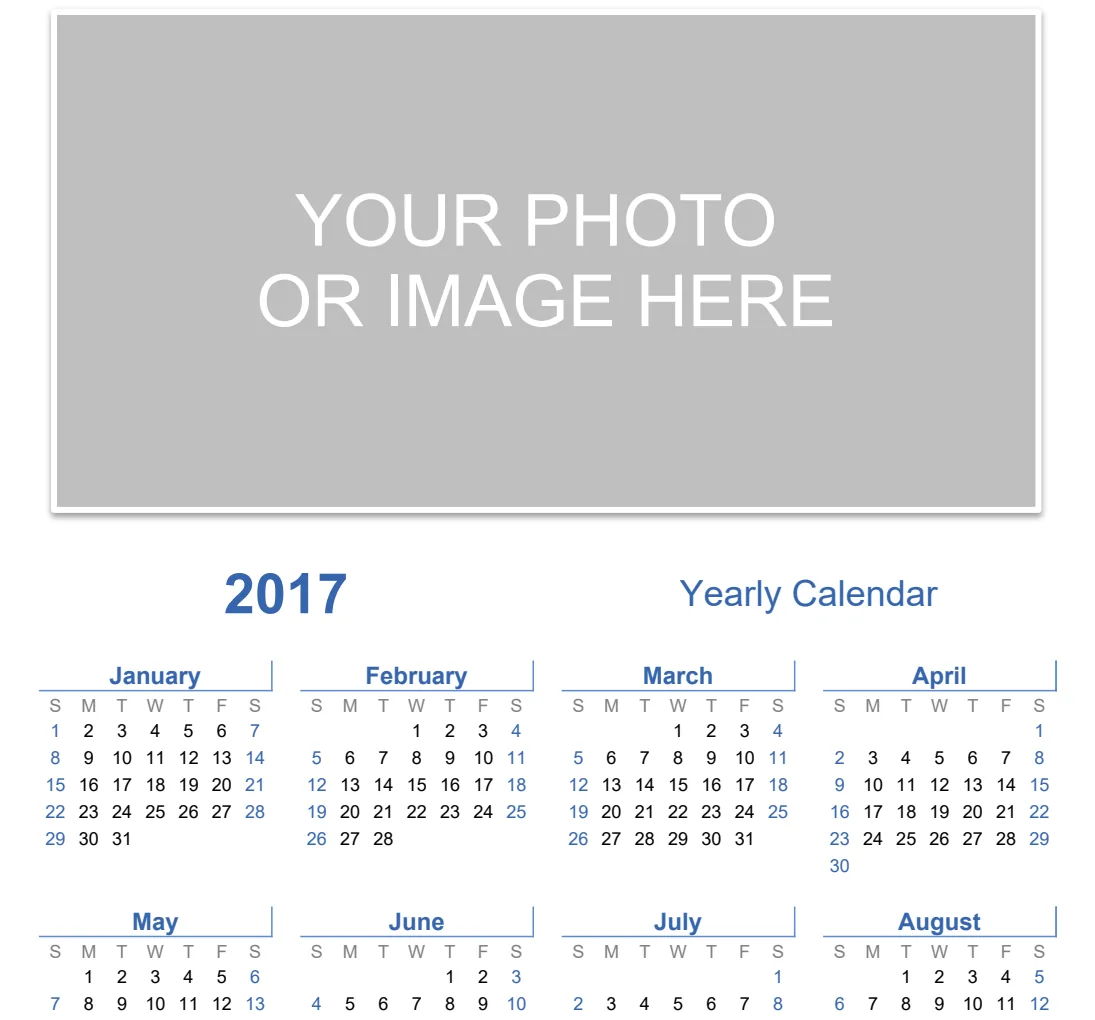 Yearly Photo Calendar Light Theme preview