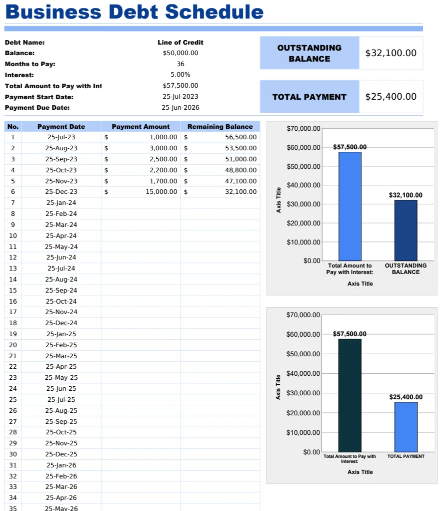 Business Debt Schedule Template preview