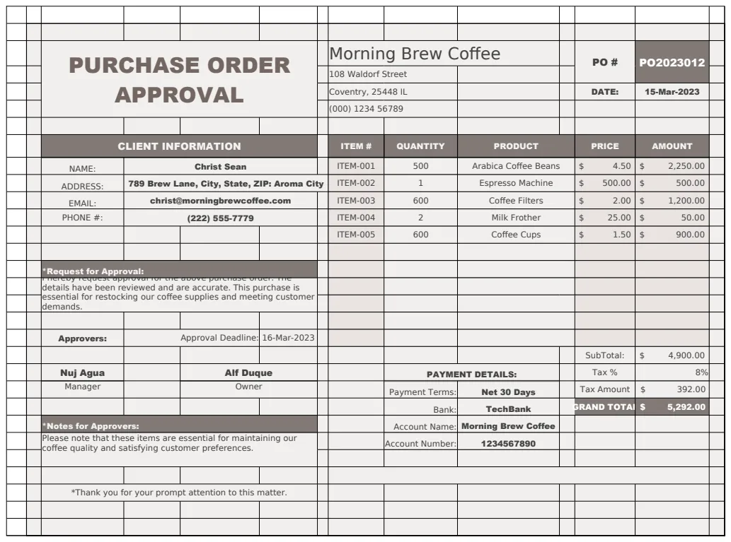 Purchase Order Approval Template preview