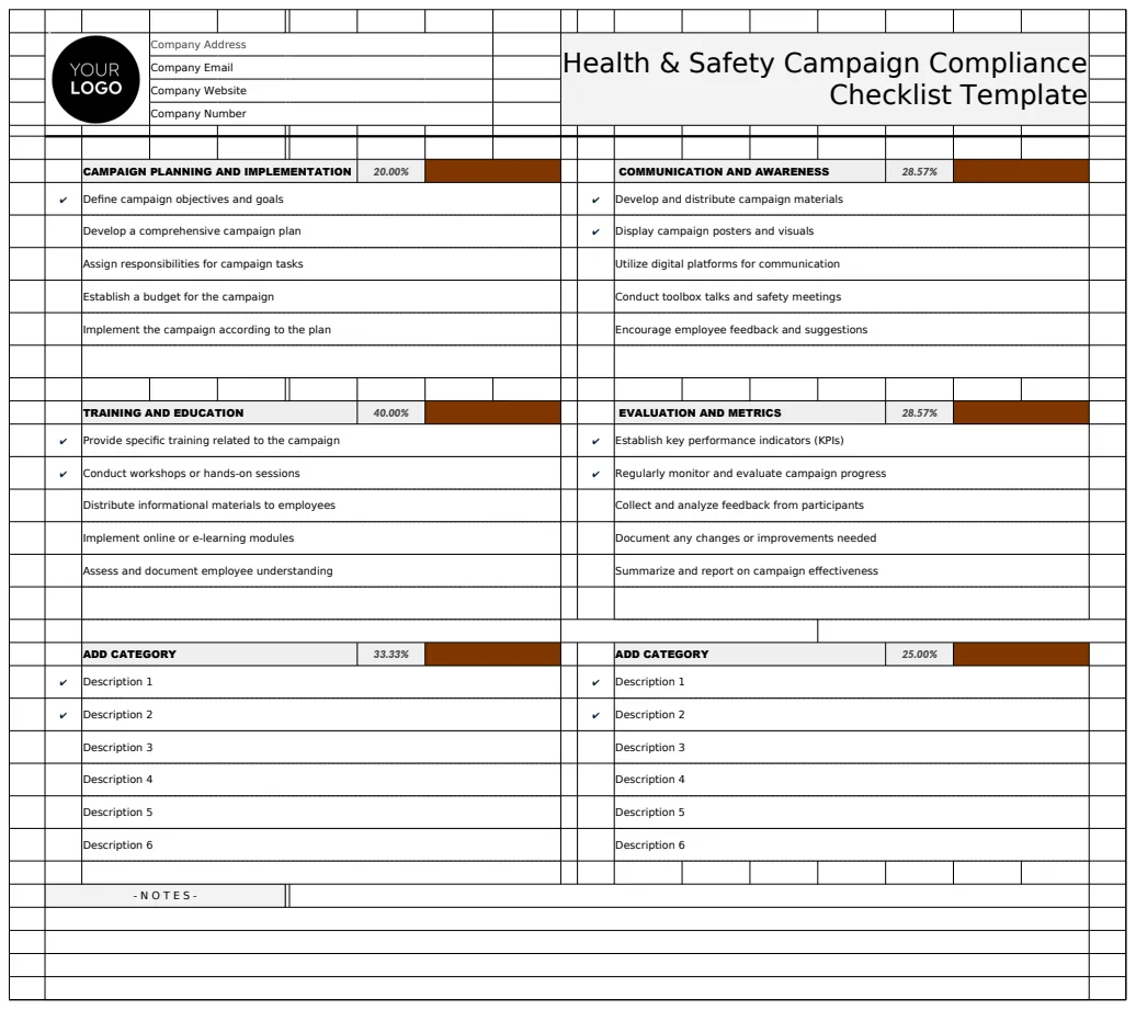 Health & Safety Campaign Compliance Checklist Template preview