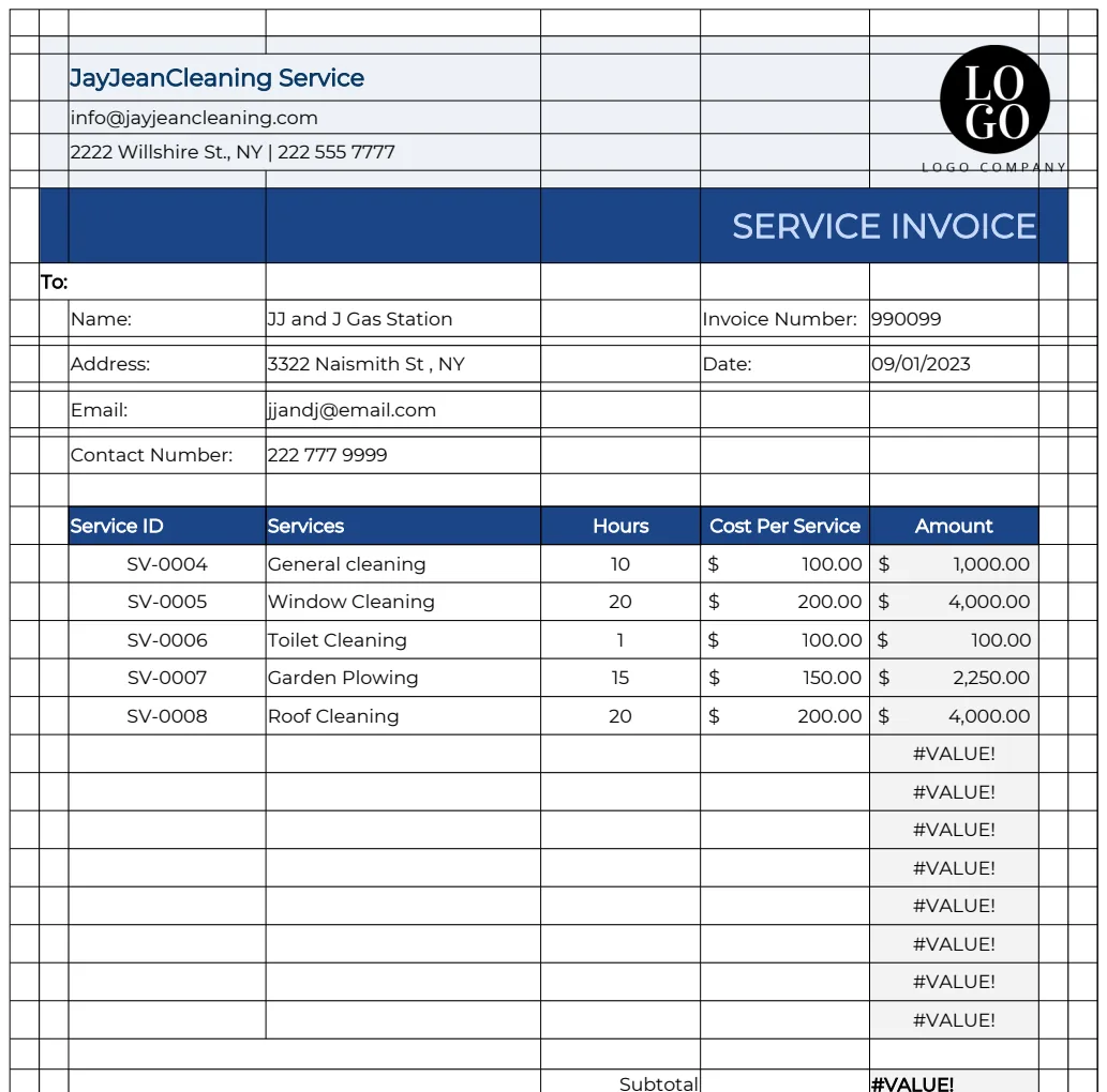 Service Invoice Template preview