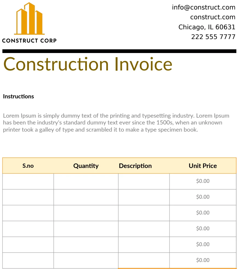 Construction Invoice Templates preview