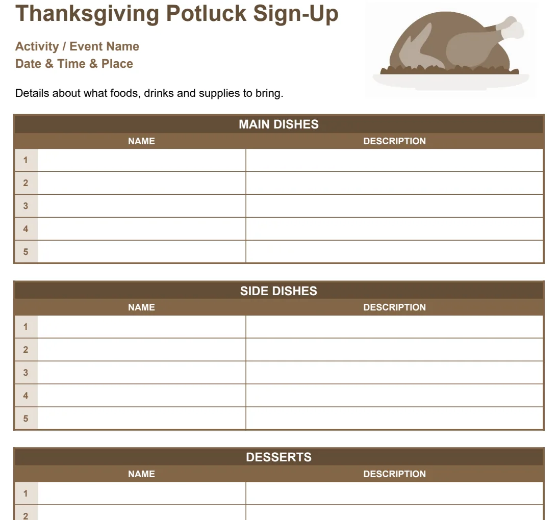 Thanksgiving Potluck Sign-Up Sheet preview