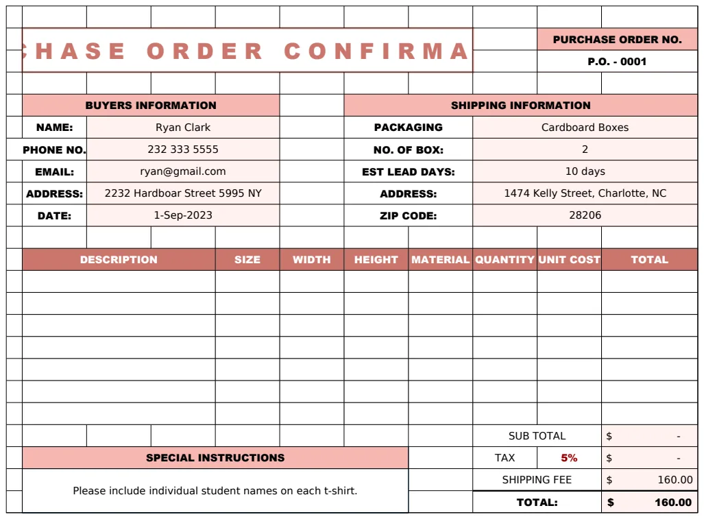 Purchase Order Confirmation Template preview