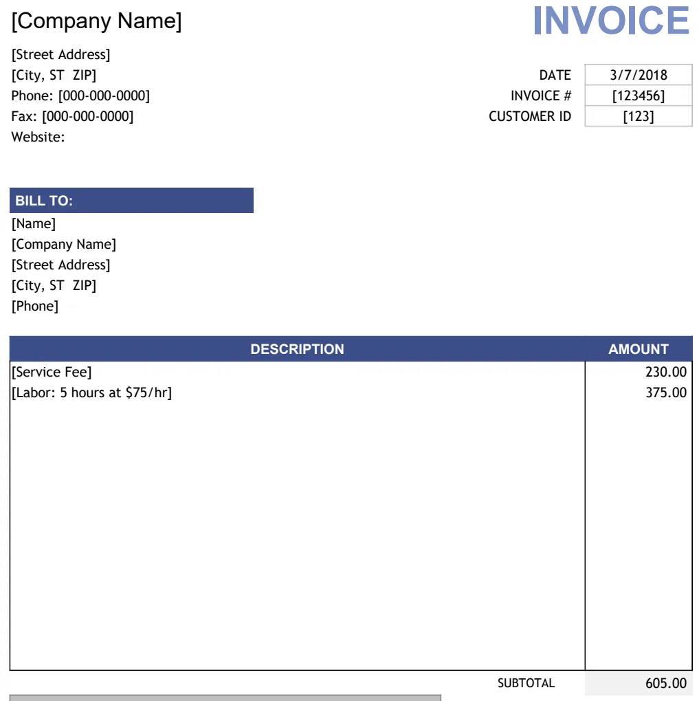 Service Invoices preview