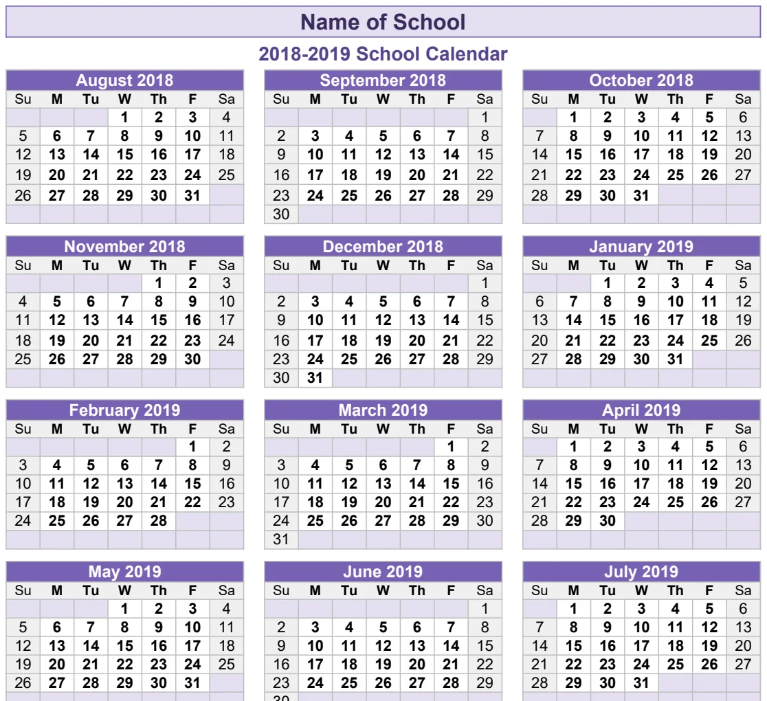 School Year Calendar Template preview