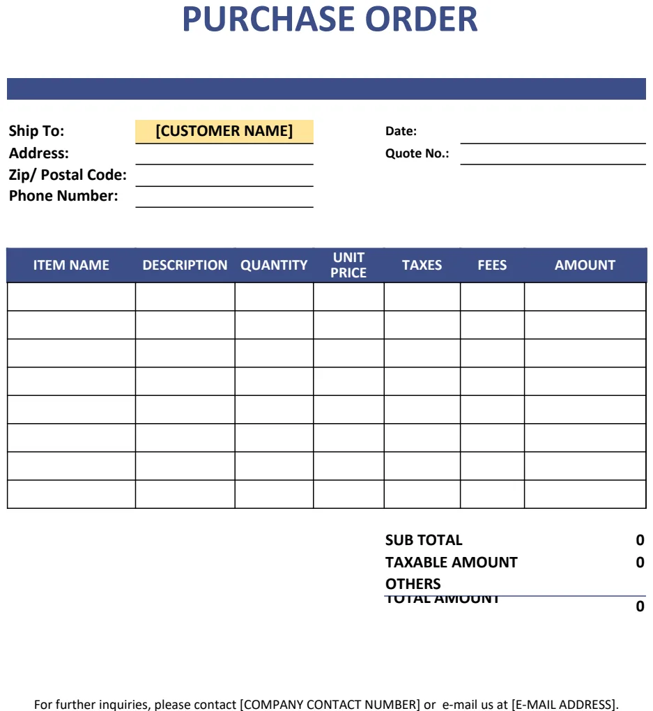 Purchase Order Template preview