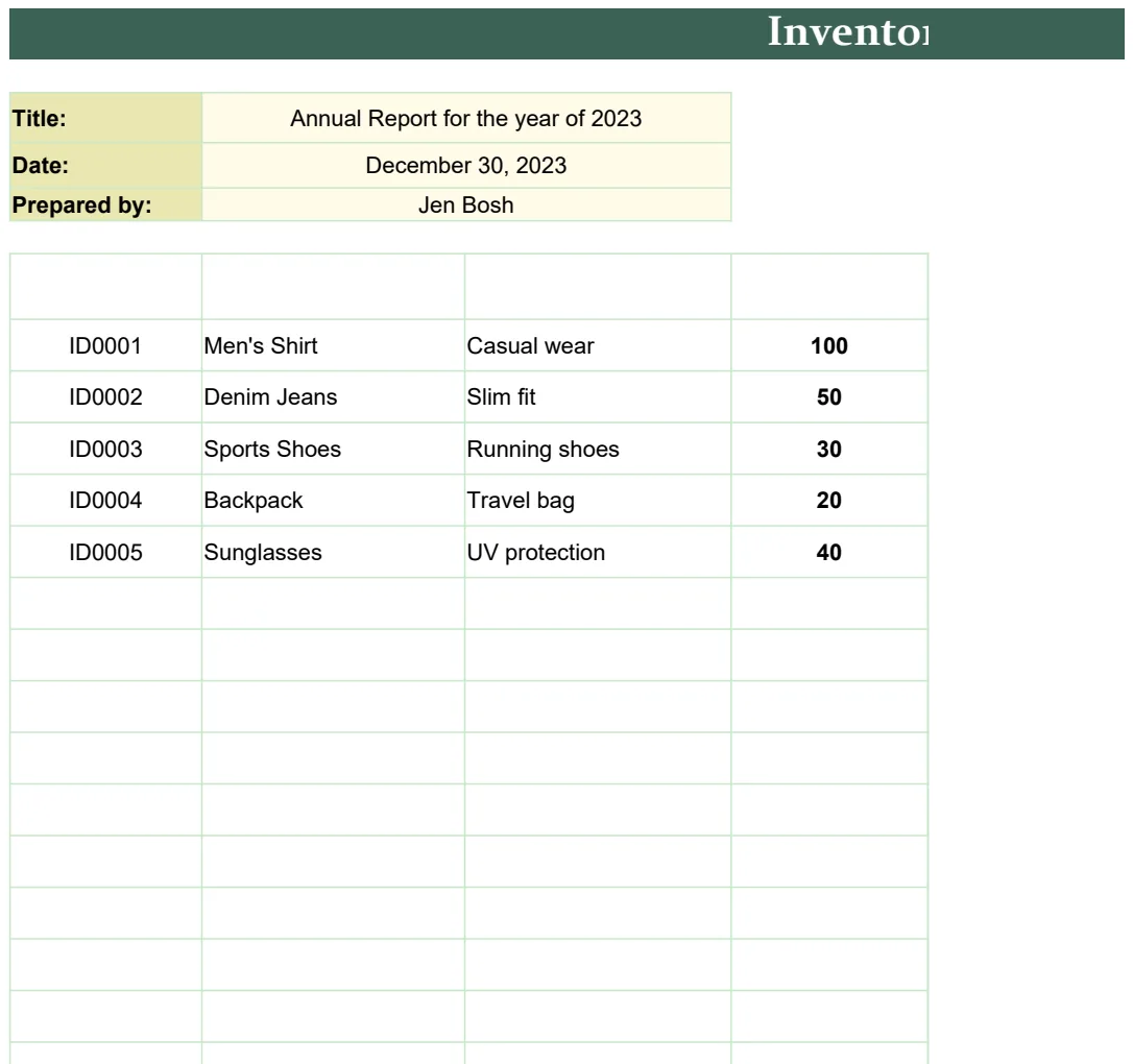 Inventory Report Sample Template preview