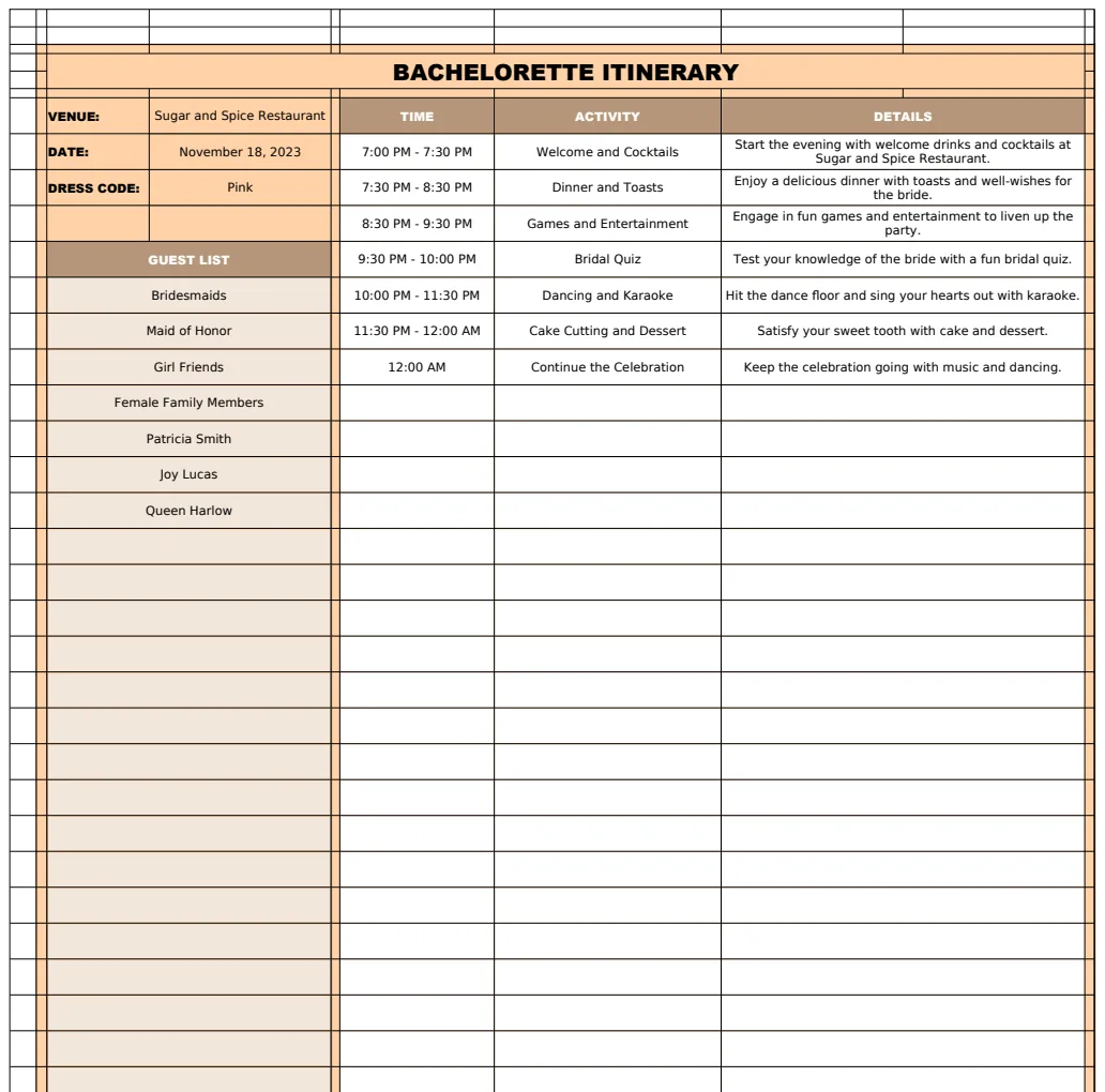 Bachelorette Itinerary Template preview