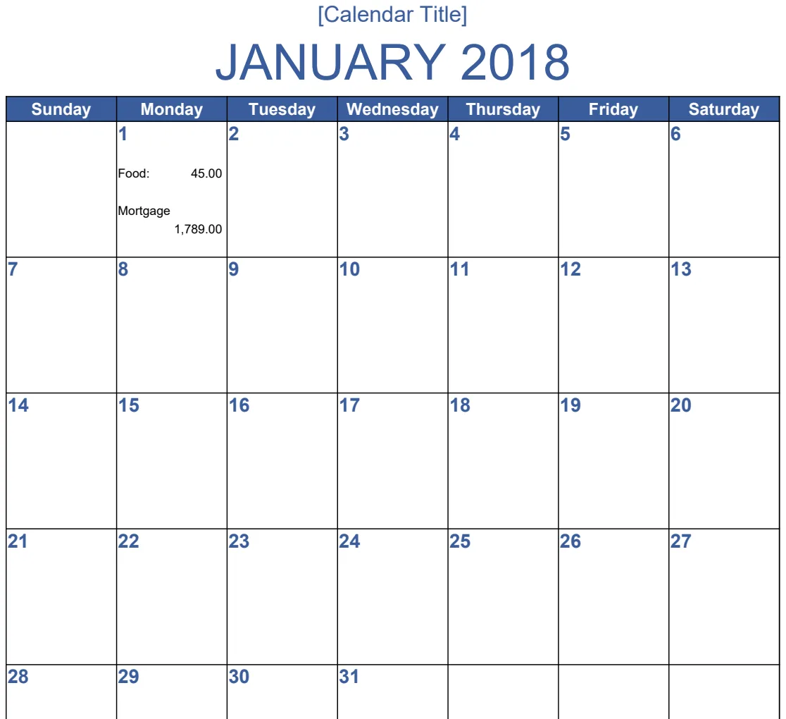 Monthly Budget Calendar preview